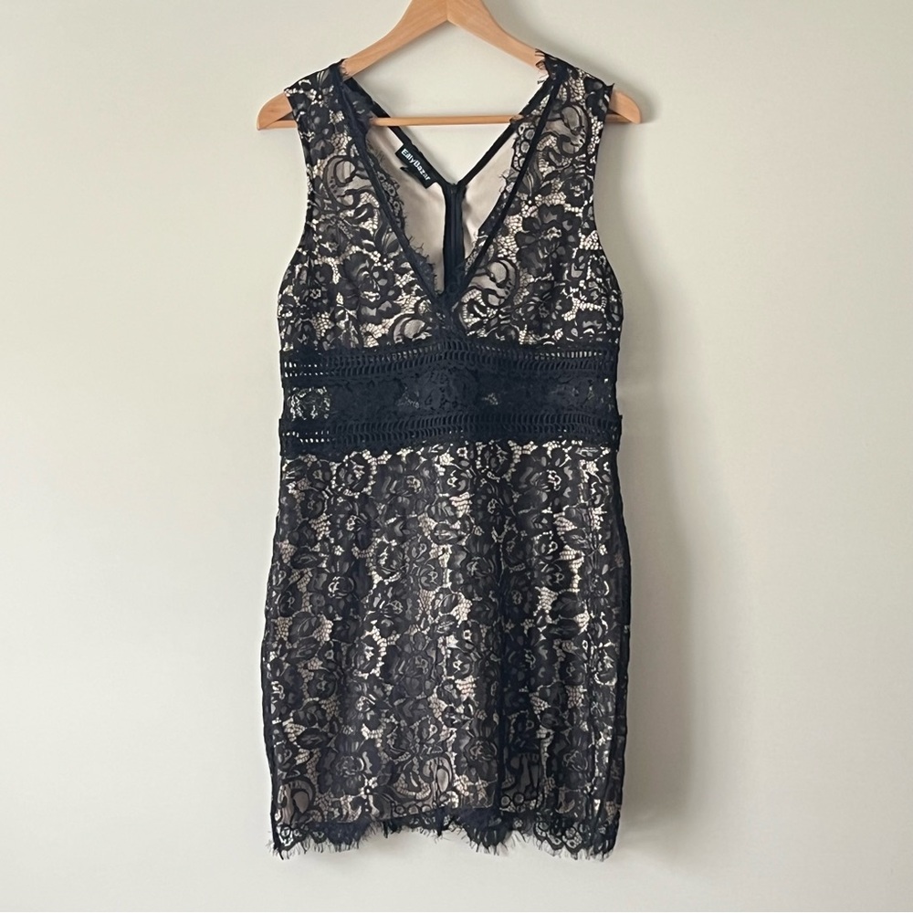 EillyBazar Black Lace Dress with Nude Lining